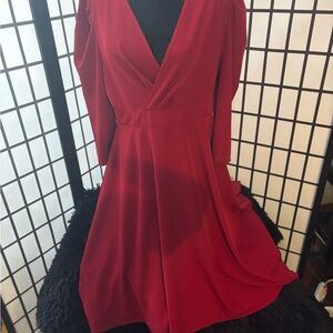 Elegant Red Wrap-Style Midi Dress